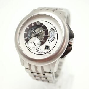 Kenneth Cole Mens Automatic Skeleton Small Second Date 44mm Silver Tone Watch